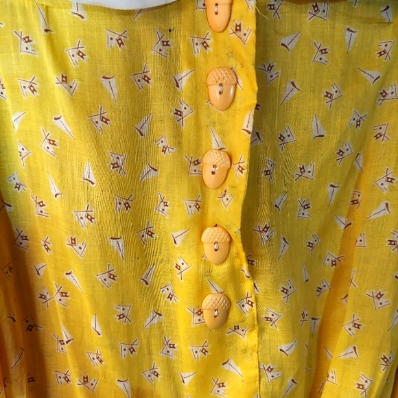 Vintage Fruit Of The Loom Yellow Peter Pan Collared Belted Dress - Picture 6 of 16